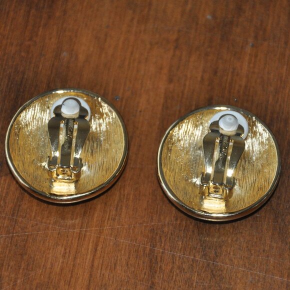 NEW Vintage 80s Givenchy Logo Gold Tone Clip On Earrings Statement Chunky Round - Picture 3 of 7